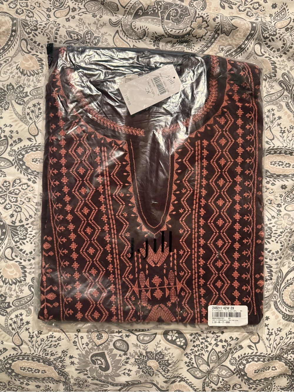 J. Jill Plum Tunic with Rust Geometric Embroidery